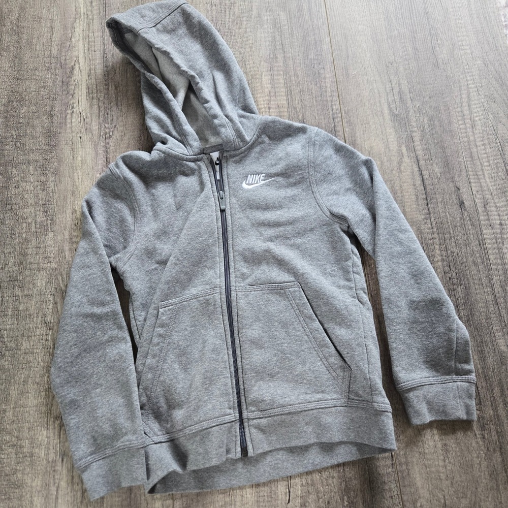 Nike Kids Gray Full Zip Fleece Hoodie Sweatshirt Size Small Embroidered Logo
